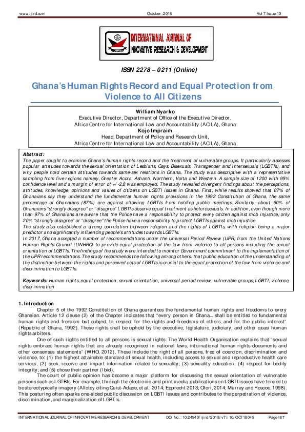(PDF) Ghana’s Human Rights Record and Equal Protection from Violence to ...