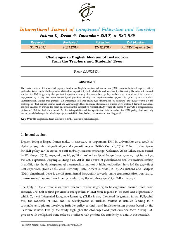 (PDF) Challenges in English Medium of Instruction from the Teachers and ...