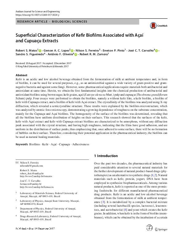 PDF) Superficial Characterization of Kefir Biofilms Associated 