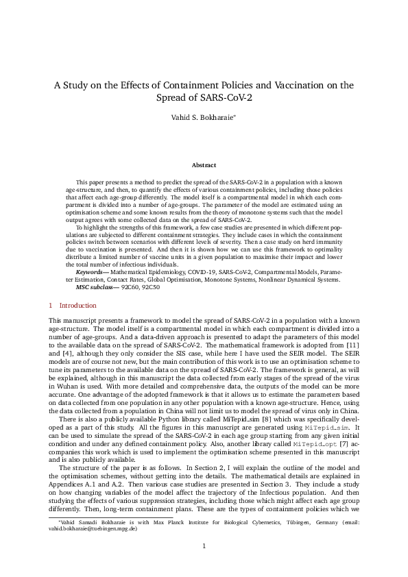(PDF) A Study on the Effects of Containment Policies and Vaccination on ...