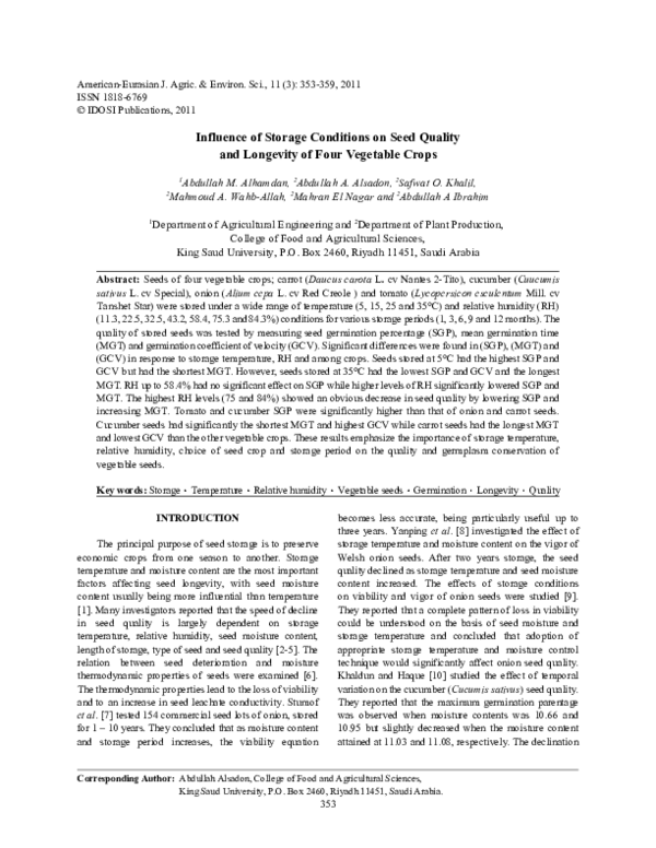 (PDF) Influence of Storage Conditions on Seed Quality and Longevity of ...