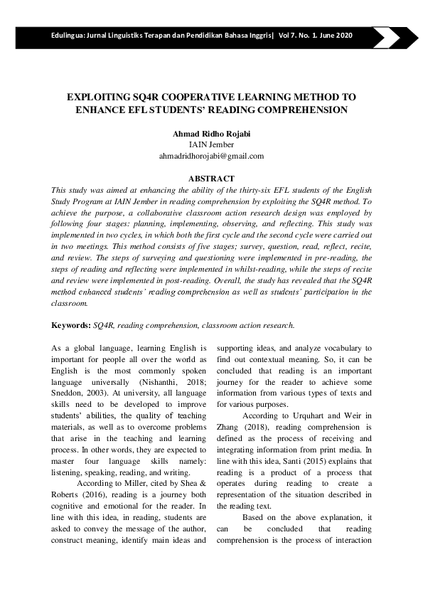 (PDF) Exploiting SQ4R Cooperative Learning Method to Enhance EFL ...