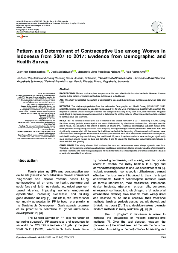 (PDF) Pattern and Determinant of Contraceptive Use among Women in ...