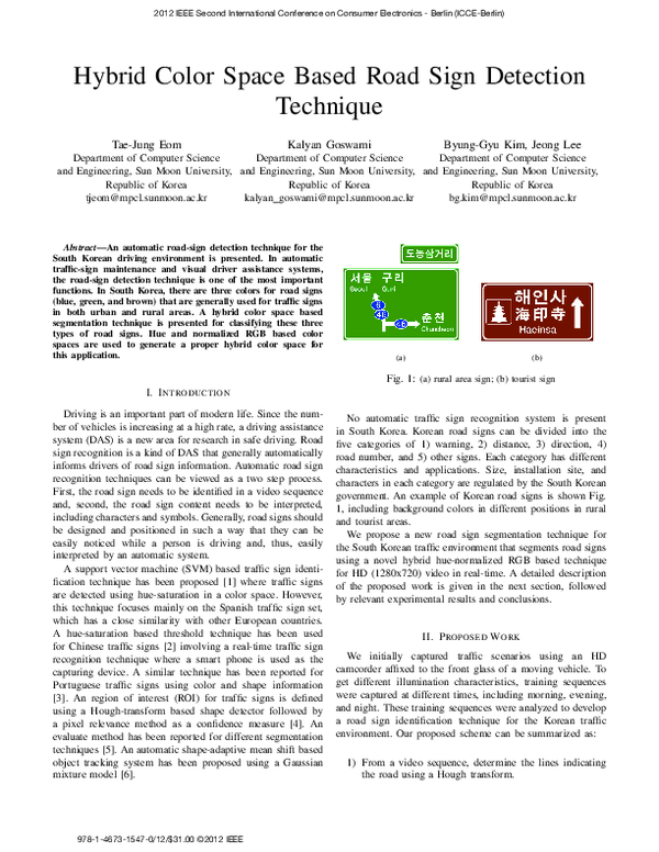 (PDF) Hybrid color space based road sign detection technique