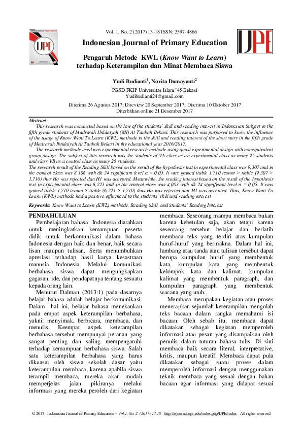(PDF) Pengaruh Metode KWL (Know Want to Learn) terhadap Keterampilan ...
