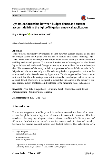 (PDF) Dynamic relationship between budget deficit and current account ...