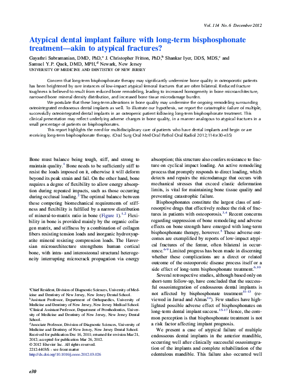 (PDF) Atypical dental implant failure with long-term bisphosphonate ...
