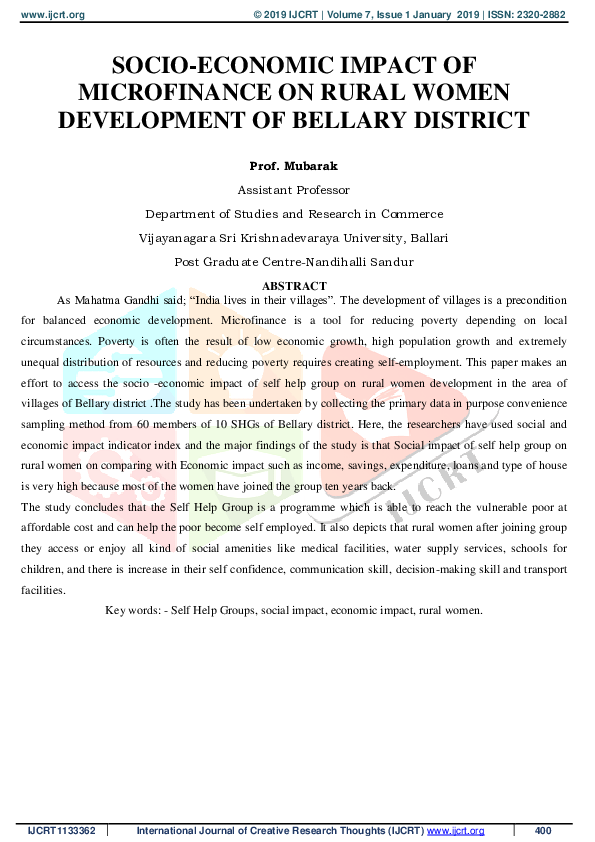 (PDF) Socio-Economic Impact of Microfinance on Rural Women Development ...
