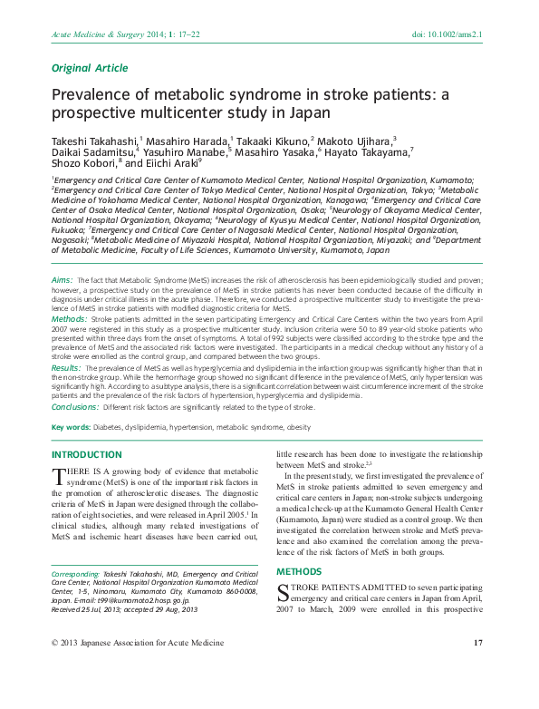 (PDF) Prevalence of metabolic syndrome in stroke patients: a ...