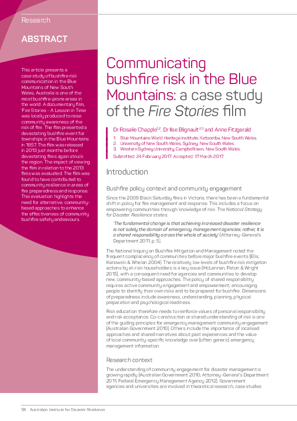 (PDF) Communicating bushfire risk in the Blue Mountains: A case study ...