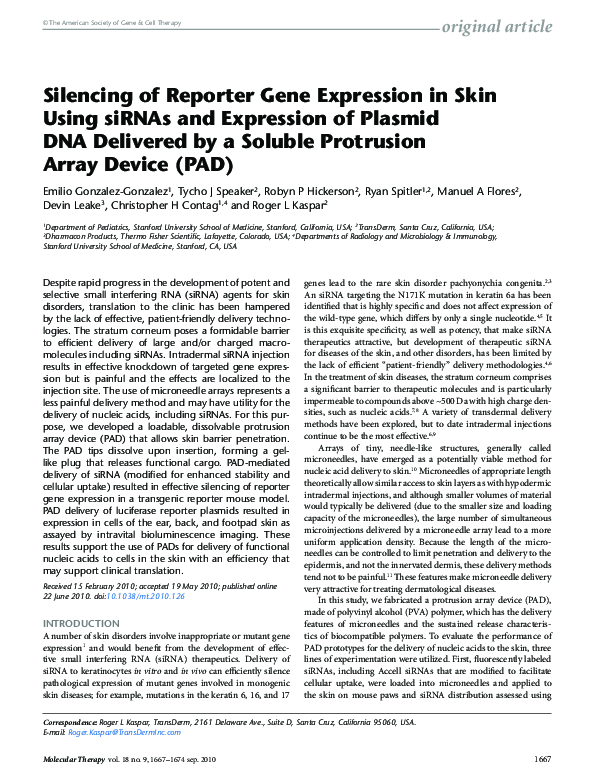 (PDF) Silencing of Reporter Gene Expression in Skin Using siRNAs and ...