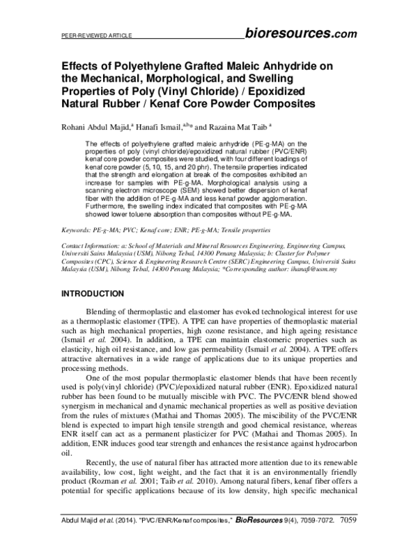 (PDF) Effects of Polyethylene Grafted Maleic Anhydride on the ...