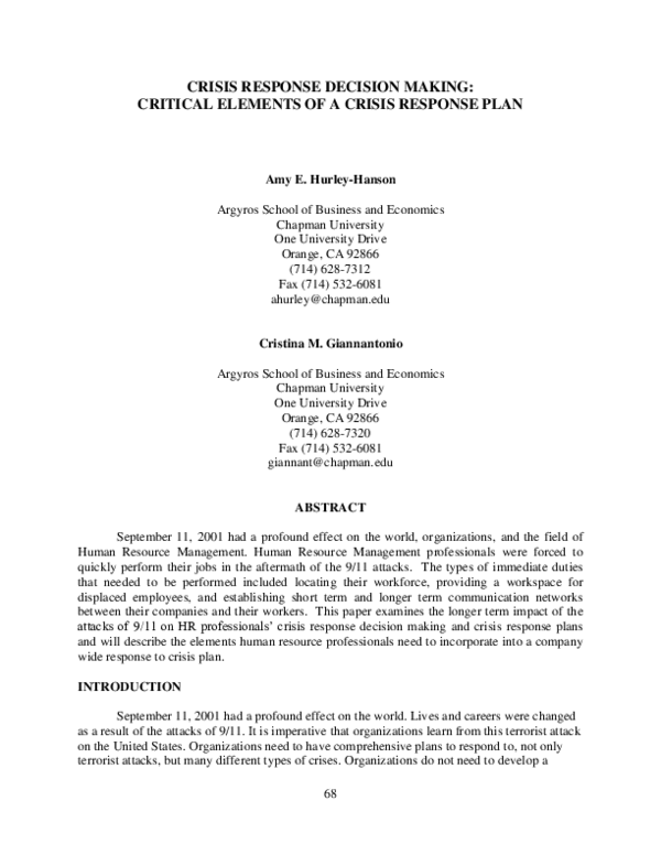 (PDF) Crisis Response Decision Making: Critical Elements of a Crisis ...