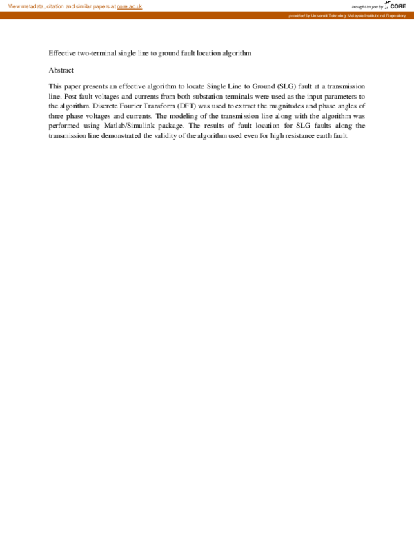 (PDF) Effective two-terminal single line to ground fault location algorithm