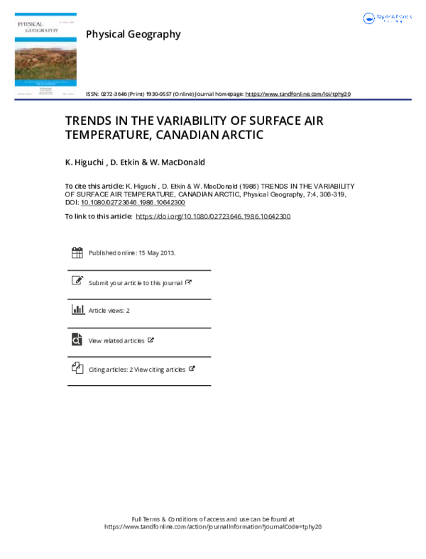 (PDF) Trends in the Variability of Surface Air Temperature, Canadian Arctic