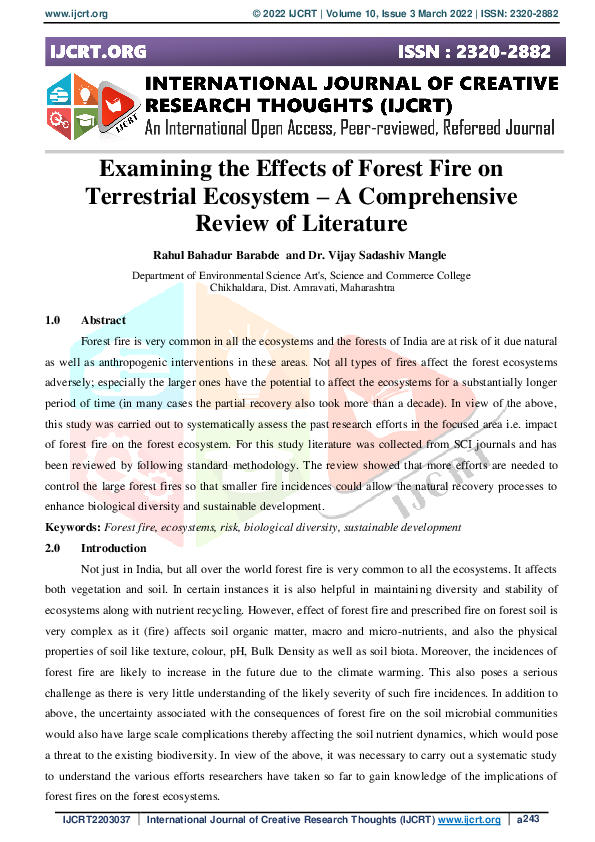 (PDF) Examining the Effects of Forest Fire on Terrestrial Ecosystem – A ...