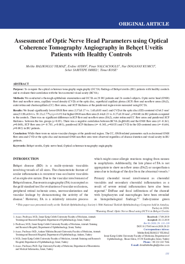 (PDF) Assessment of optic nerve head parameters using optical coherence ...
