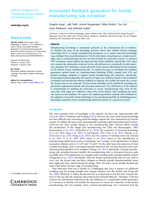 (PDF) Automated feedback generation for formal manufacturing rule ...