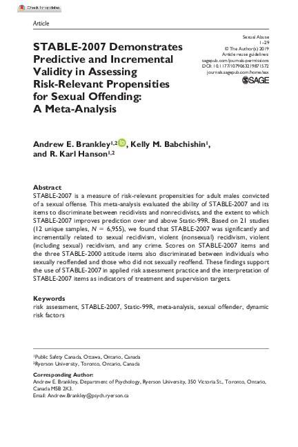 (PDF) STABLE-2007 Demonstrates Predictive and Incremental Validity in ...