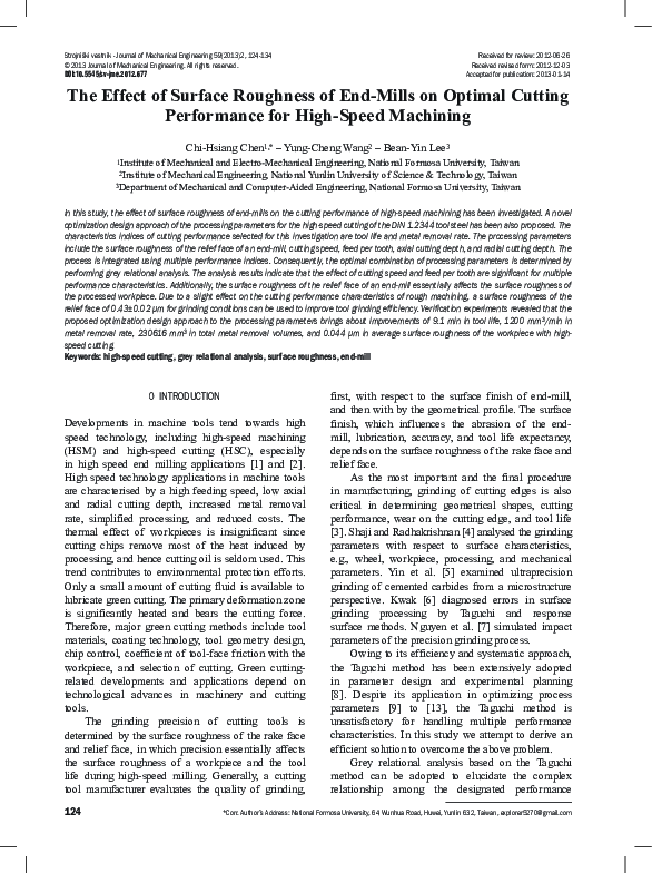 (PDF) The Effect of Surface Roughness of End-Mills on Optimal Cutting ...