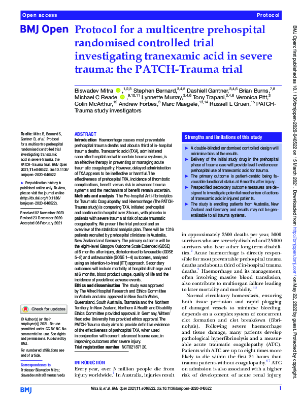 (PDF) Protocol for a multicentre prehospital randomised controlled ...