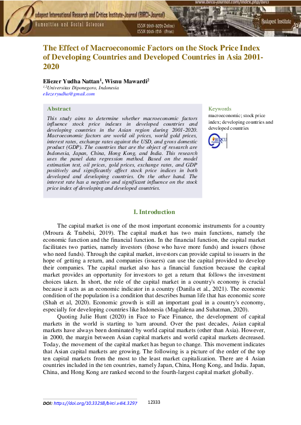(PDF) The Effect of Macroeconomic Factors on the Stock Price Index of ...