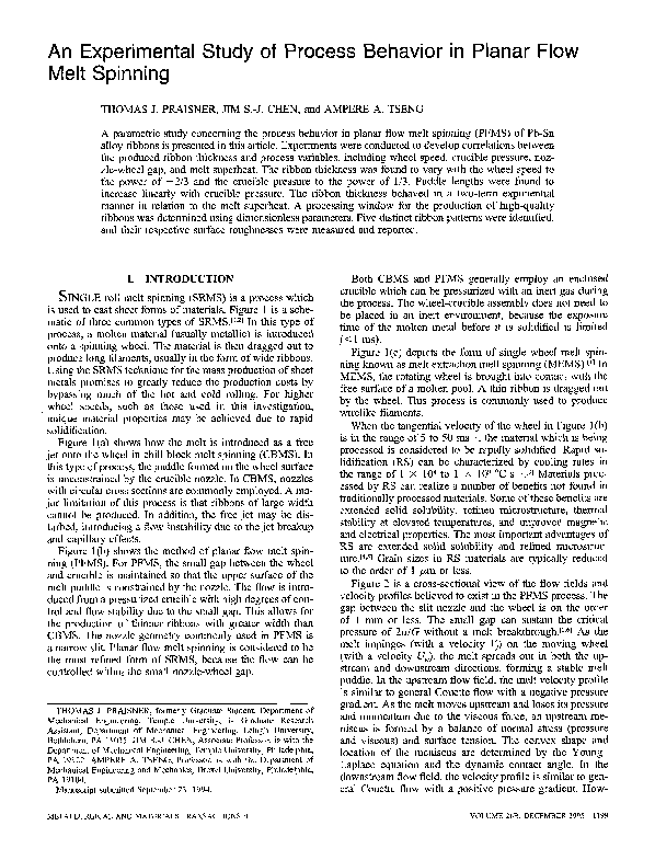 (PDF) An experimental study of process behavior in planar flow melt ...