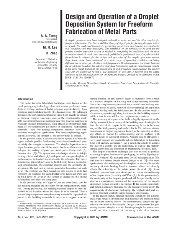 (PDF) Design and Operation of a Droplet Deposition System for Freeform ...