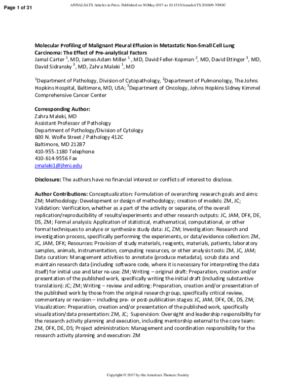 (PDF) Molecular Profiling of Malignant Pleural Effusion in Metastatic ...