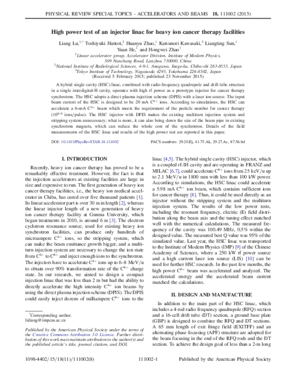 (PDF) High power test of an injector linac for heavy ion cancer therapy ...