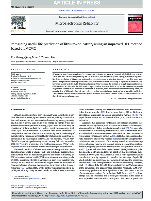 (PDF) Remaining Useful Life Prediction of Lithium-ion Battery based on ...