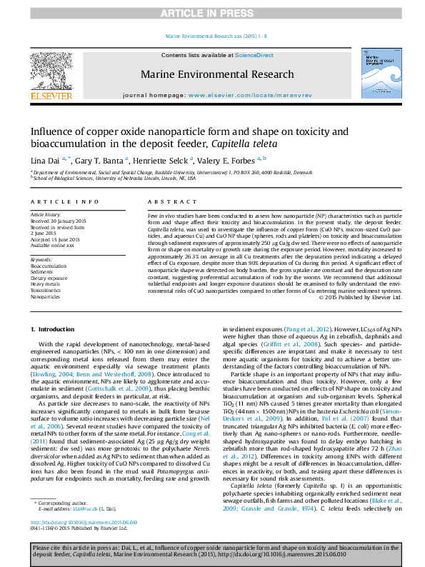 (PDF) Influence of copper oxide nanoparticle form and shape on toxicity ...