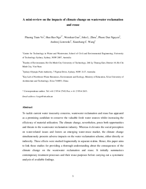 (PDF) A mini-review on the impacts of climate change on wastewater ...
