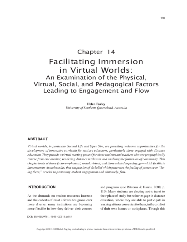 (PDF) Facilitating Immersion in Virtual Worlds