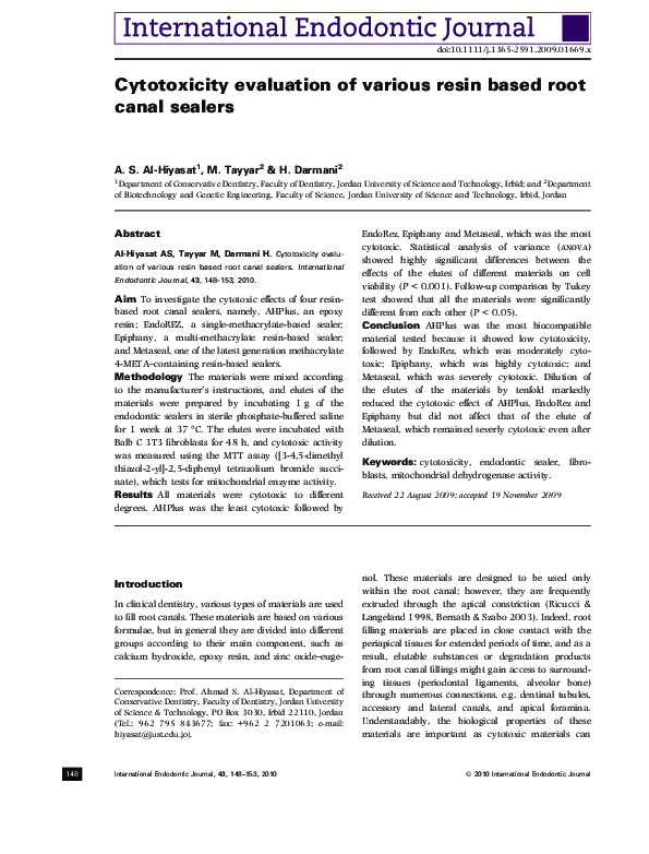 (PDF) Cytotoxicity evaluation of various resin based root canal sealers