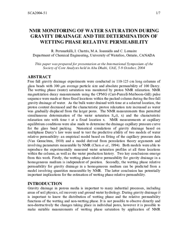 (PDF) NMR Monitoring of Water Saturation During Gravity Drainage and the Determination of