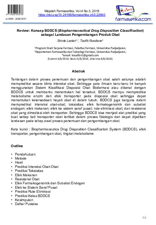 (PDF) Review: Konsep BDDCS (Biopharmaceutical Drug Disposition ...