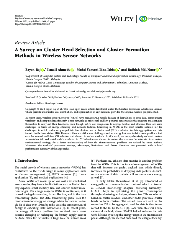 (PDF) A Survey on Cluster Head Selection and Cluster Formation Methods ...