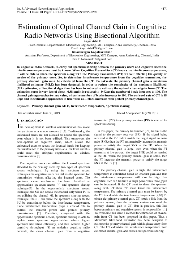 (PDF) Estimation of Optimal Channel Gain in Cognitive Radio Networks ...