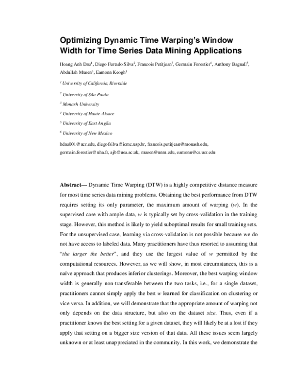 (PDF) Optimizing dynamic time warping’s window width for time series ...