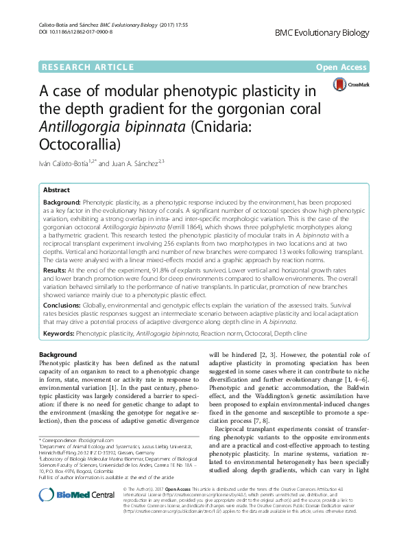 (PDF) A case of modular phenotypic plasticity in the depth gradient for ...