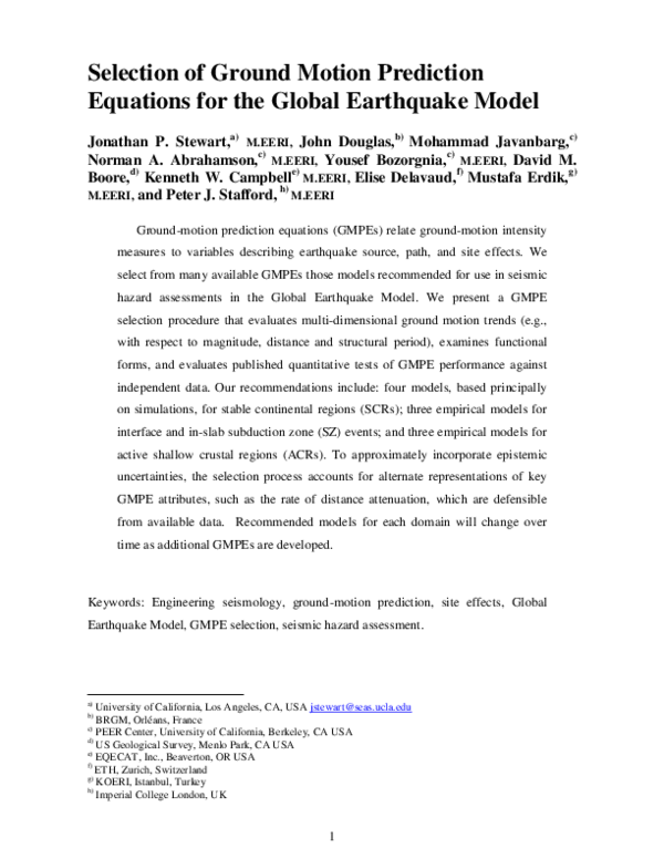 (PDF) Selection of Ground Motion Prediction Equations for the Global ...
