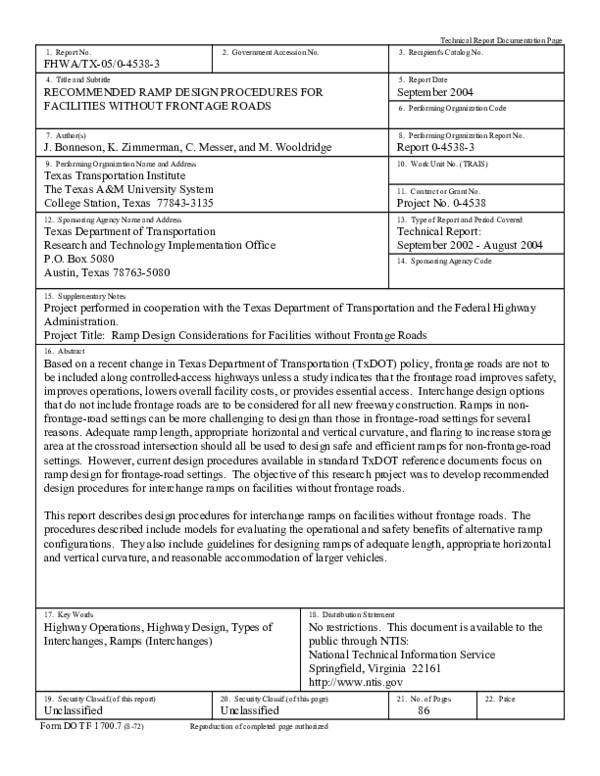 (PDF) Recommended Ramp Design Procedures for Facilities Without ...