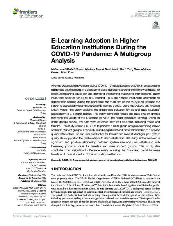 (PDF) E-Learning Adoption in Higher Education Institutions During the ...