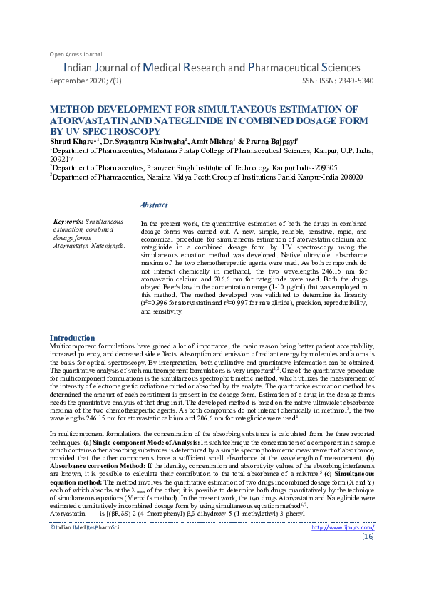 (PDF) Method Development for Simultaneous Estimation of Atorvastatin ...
