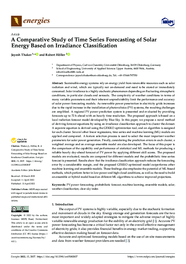 (PDF) A Comparative Study of Time Series Forecasting of Solar Energy ...