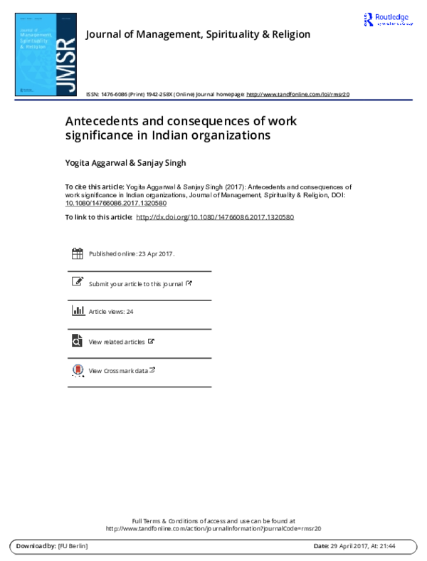 (PDF) Antecedents and consequences of work significance in Indian ...