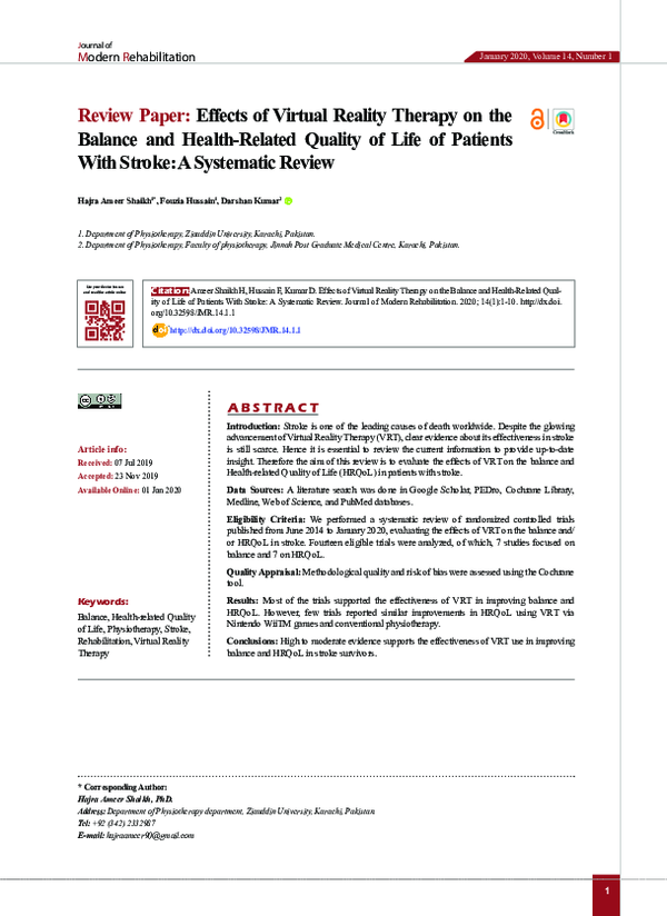 (PDF) Effects of Virtual Reality Therapy on the Balance and Health ...
