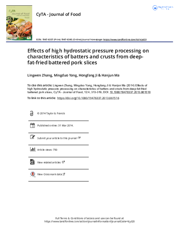 (PDF) Effects of high hydrostatic pressure processing on ...