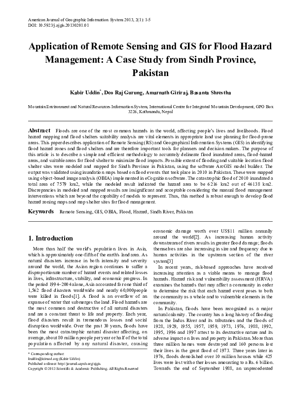 (PDF) 2013, “Application of remote sensing and gis for flood hazard ...